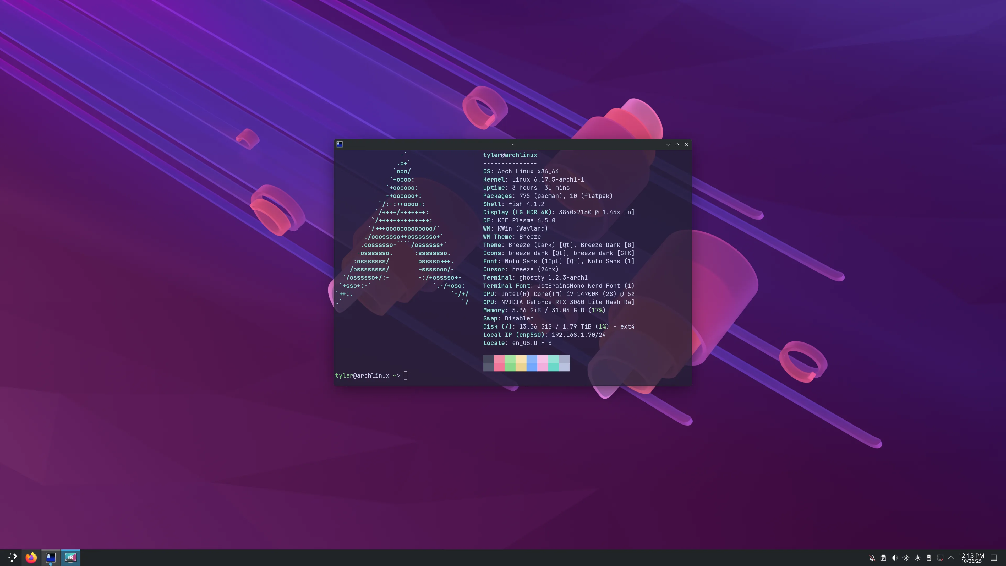 Screenshot of Arch Linux on KDE Plasma desktop environment